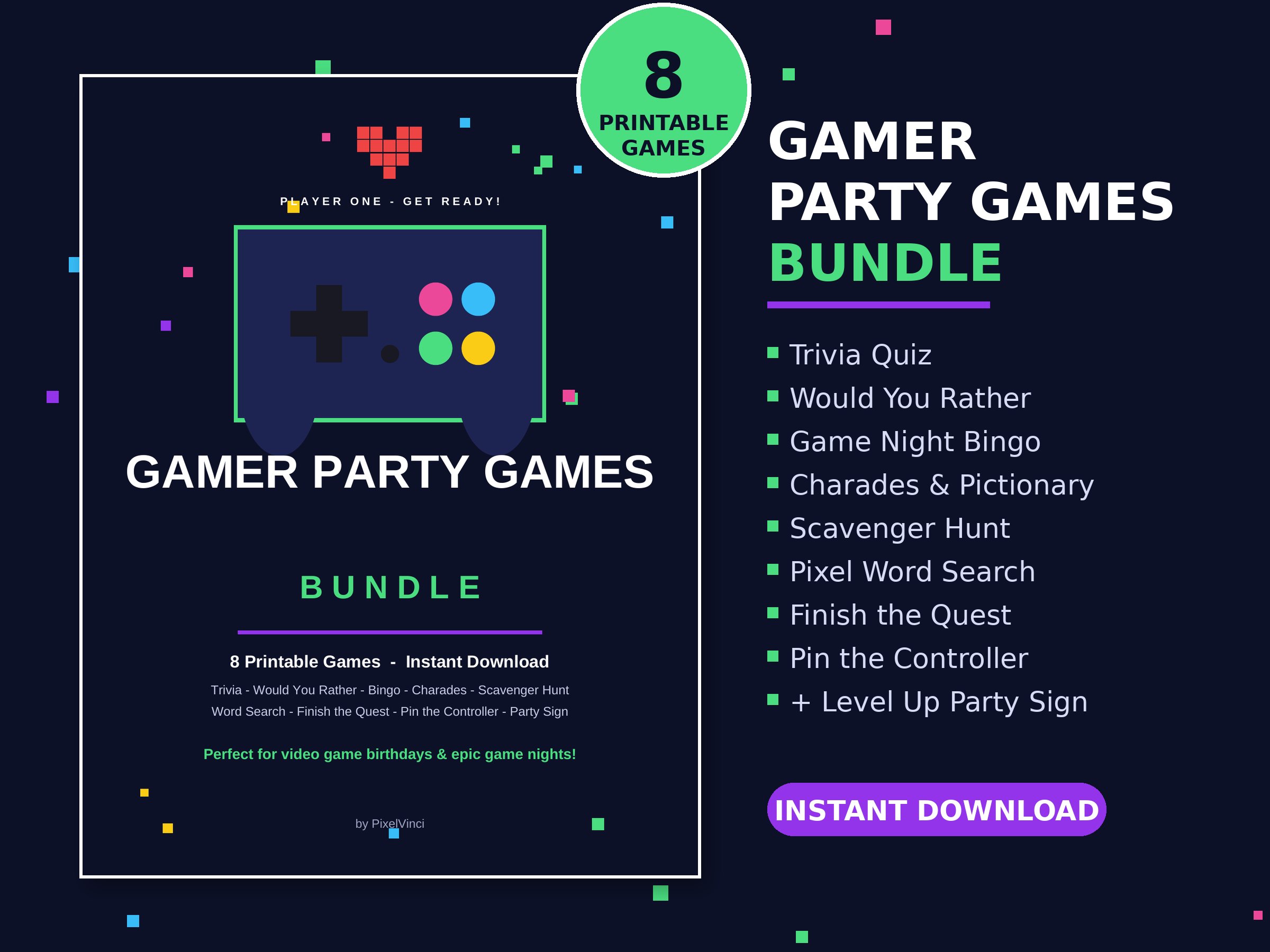 Gamer Party Games Bundle — printable video game themed party games