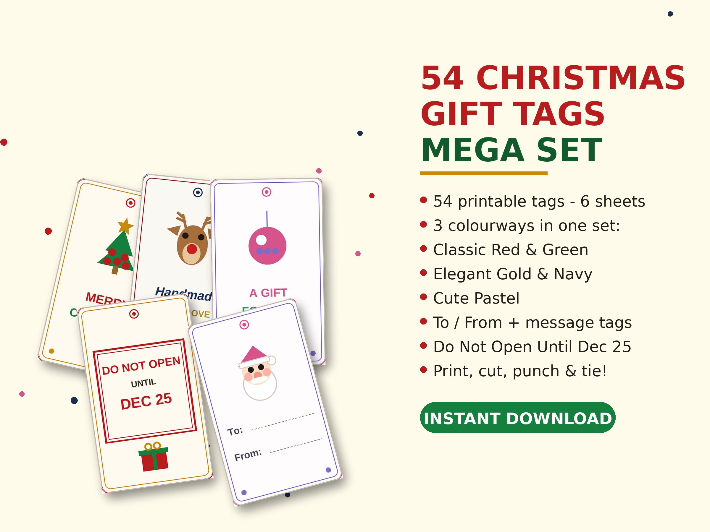 Christmas Gift Tags Mega Set — printable to-and-from gift tags in festive designs