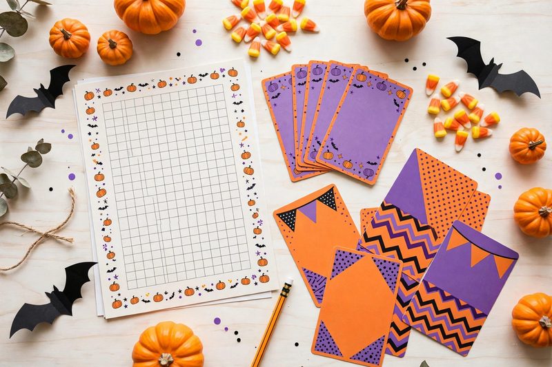 Halloween Party Games Bundle — printable game sheets with pumpkins and candy
