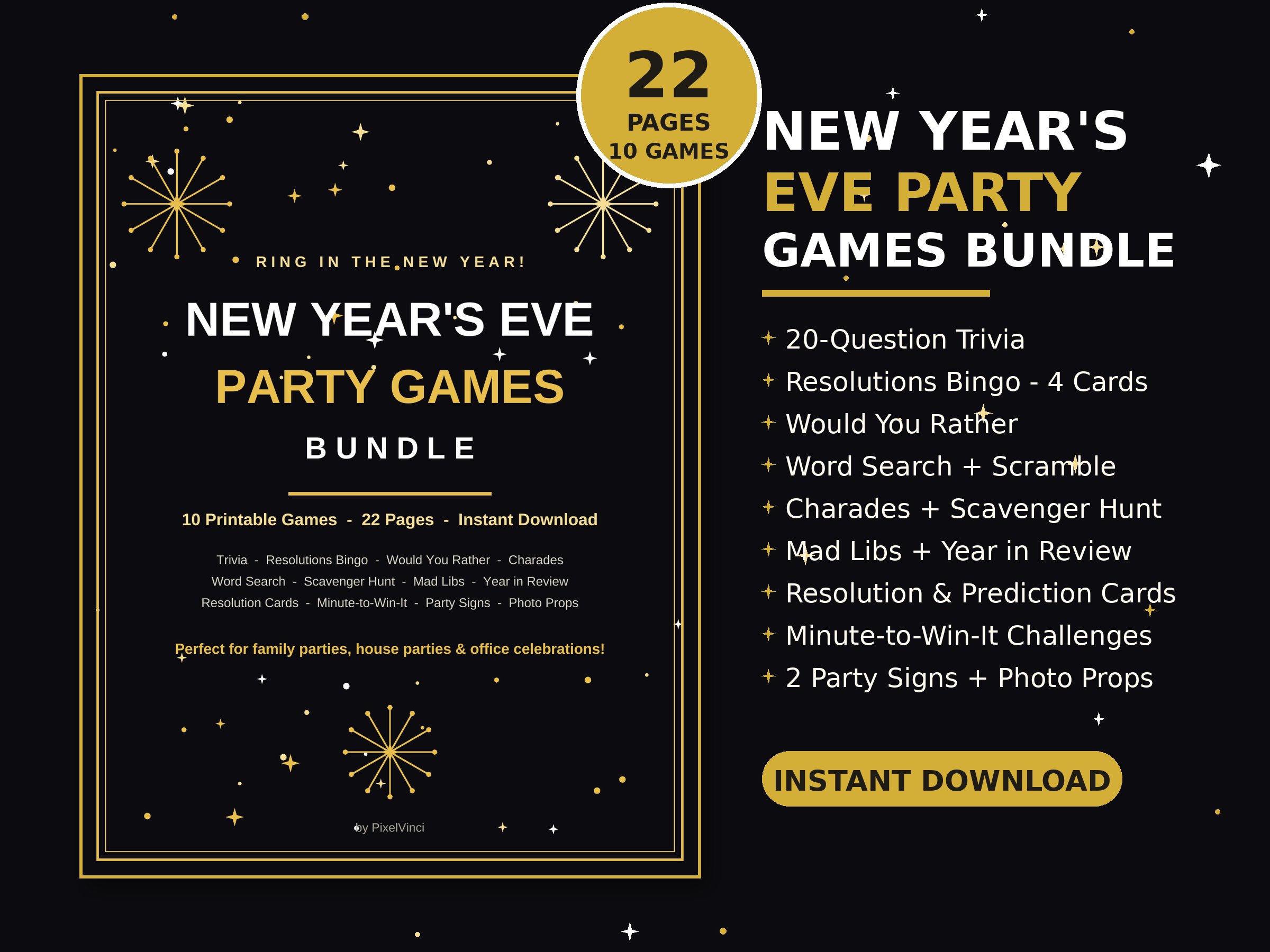 New Year's Eve Party Games Bundle — printable NYE party games for adults and families